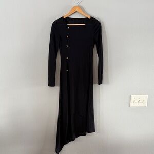 SHEIN Black Asymmetrical Dress with Button Accents
